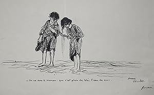 Zwei Kinder am Strand "On va dire à maman que c'est plain de blé, l'eau de mer" (Wir werden Mama ...