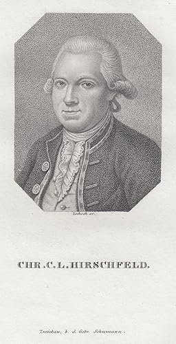 Bild des Verkufers fr Christian Cay Lorenz Hirschfeld (Kirchnchel bei Eutin 16. 02. 1742 - 20. 02. 1792 Kiel). Dt. Universittslehrer der Philosophie und der Schnen Knste sowie Verfasser eines Regelwerks zur Gartenkunst. Brustbild,. zum Verkauf von Antiquariat Clemens Paulusch GmbH