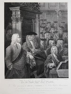 Bild des Verkufers fr ( 1691 - 1768 ). Engl. Politiker, " Speaker of The House of Commons". "To the Right Honble. Earl Onslow. This Plate representing the House of Commons in Sir Robert Walpole s Administration. Is with Permission dedicated by his Lordships most obedient humble Servt. E. Harding. From an original Picture painted by Hogarth, and Sir James Thornhill, in the collection of Earl Onslow.". zum Verkauf von Antiquariat Clemens Paulusch GmbH