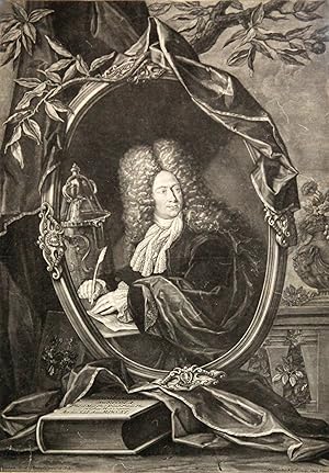 Bild des Verkufers fr (1672 - 1738 Regensburg), Er war ein Arzt und Botaniker, der das Verfahren der Obstbaumveredelung durch Pfropfung erfand. Ab 1699 Mitglied der "Royal Society ". Hftbild in Oval, sitzend mit Schreibfeder in der rechten Hand. zum Verkauf von Antiquariat Clemens Paulusch GmbH