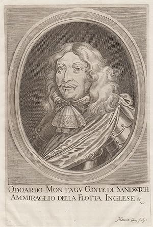 Imagen del vendedor de Edward Montagu, 1. Earl of Sandwich (Barnwell 27. 7. 1625 - 28. 05. 1672 Sothwold Bay,Suffolk). Brit. Admiral und Politiker. Brustbild im Oval. a la venta por Antiquariat Clemens Paulusch GmbH