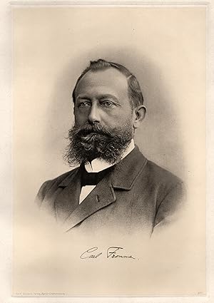 Bild des Verkufers fr Carl Friedrich Ferdinand Fromme (Kassel 11. 07. 1852 - 13. 02. 1945 Gieen). Physiker, Mathematiker und Geodt. Lehrstuhl fr theoretische Physik und Geodsie an der Justus Liebig Universitt Gieen. Forschungsschwerpunkte sind Elektrizitt und Magnetismus. Brustbild im Oval,. zum Verkauf von Antiquariat Clemens Paulusch GmbH