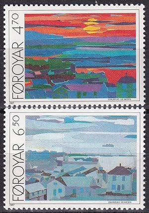 Ansichte von Torshavn (Collagen) / Briefmarken Färöer 160-161