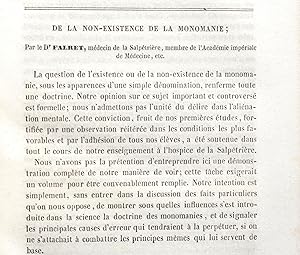 De la non-existence de la monomanie. In : Archives générales de médecine, Août 1854.