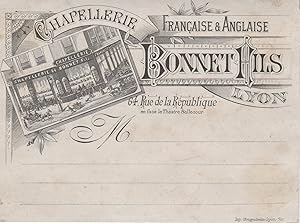 "CHAPELLERIE BONNET Fils LYON" Etiquette-chromo originale (entre 1890 et 1900)