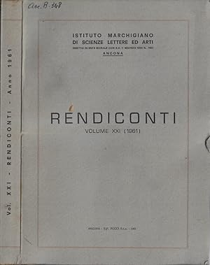 Bild des Verkufers fr Istituto Marchigiano di Scienze Lettere ed Arti rendiconti volume XXI 1961 zum Verkauf von Biblioteca di Babele