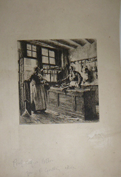 Bild des Verkufers fr La Boucherie. Interior of a Butcher Shop. First edition of the etching. zum Verkauf von Wittenborn Art Books