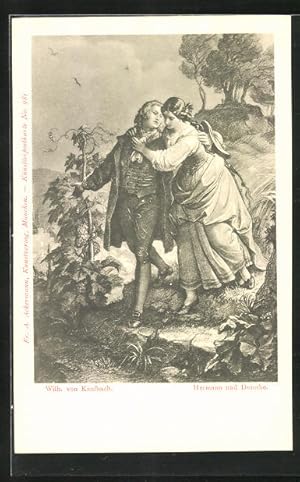 Bild des Verkufers fr Knstler-Ansichtskarte sign. Wilh. von Kaulbach: Hermann und Dorothea, Goethe zum Verkauf von Bartko-Reher