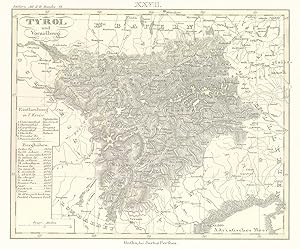 Immagine del venditore per Historische Karte. Tyrol und Vorarlberg;Kleiner Atlas der Deutschen Bundes-Staaten (den ganzen Preussischen Staat inbegriffen). Nachdruck der Originalausgabe Justus Perthes Braunschweig 1838 venduto da Antiquariat Kastanienhof