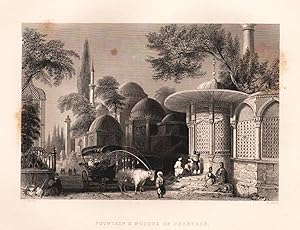 Imagen del vendedor de Fontain and Mosque of Chahzade = Die Fontaine und Moschee. Original Stahlstich von 1838 a la venta por Antiquariat Kastanienhof