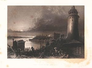 Bild des Verkufers fr The Tower of Galata = Das Castell zu Galata. Original Stahlstich von 1838 zum Verkauf von Antiquariat Kastanienhof