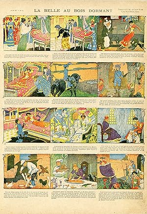 "LA BELLE AU BOIS DORMANT" IMAGERIE QUANTIN originale entoilée / Chromolithographie par Alfred DA...