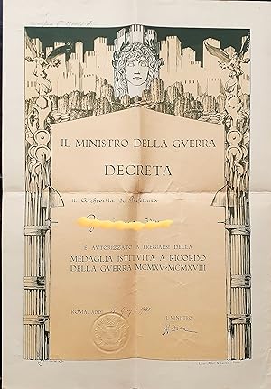 Immagine del venditore per Decreto Ministero della Guerra disegno di Duilio Cambellotti 1923 venduto da Studio bibliografico De Carlo