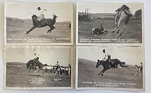 Set of 4 Real Photo Postcards of Native American Cowboys Bronc Riding wild Horses
