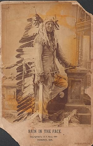 Cabinet Card Photo of Lakota Sioux Warchief Rain in the Face in Full Feather Headdress, c. 1880