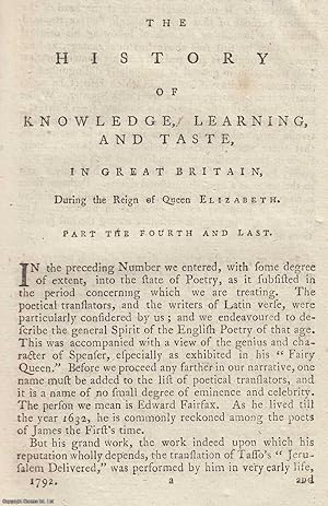 Seller image for Queen Elizabeth I, Part the Fourth and Last. The History of Knowledge, Literature, and Taste, in Great Britain during the Reign of Queen Elizabeth. An original article from The New Annual Register for 1792. for sale by Cosmo Books