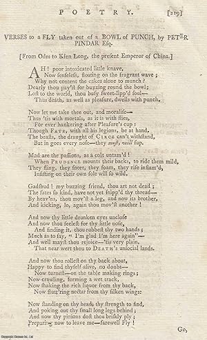 Seller image for Verses to a Fly taken out of a Bowl of Punch, by Peter Pindar, Esq. An original article from The New Annual Register for 1792. for sale by Cosmo Books