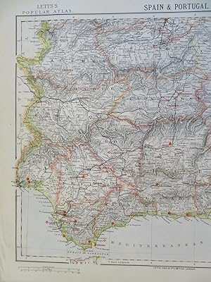 Southern Spain Andalusia Seville Cadiz Grenada Toledo 1883 Letts scarce map