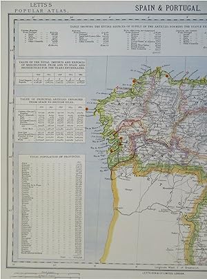 Spain Galicia region Asturias Coruna Tuy Vigo Oviedo 1883 Letts scarce map