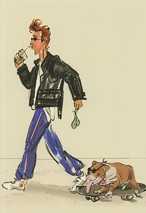 Skateboard Dog With Cool Owner Sunglasses Comic Postcard