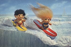 The Trolls Go Surf Riding Surfing 1960s Toy Doll Postcard