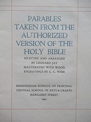 Image du vendeur pour PARABLES TAKEN FROM THE AUTHORIZED VERSION OF THE BIBLE mis en vente par First Folio    A.B.A.A.