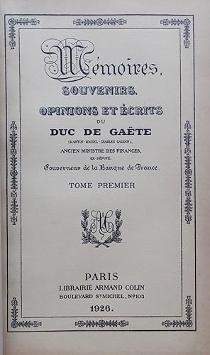 Seller image for Mmoires, souvenirs, opinions et crits. for sale by Le Cabinet d'Amateur