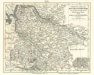 Bild des Verkufers fr Historische Karte. Nordoestl. Theil des Knigreiches Hannover. Die Landdrosteien Hannover, Lneburg und Stade. Auch Gebiet der Stadt Bremen;Kleiner Atlas der Deutschen Bundes-Staaten (den ganzen Preussischen Staat inbegriffen). Nachdruck der Originalausgabe Justus Perthes Braunschweig 1838 zum Verkauf von Antiquariat Kastanienhof