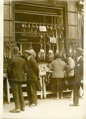 "Premier étalage du gibier aux Halles 1931" Photo de presse originale par G. DREVED / Agence ROL ...