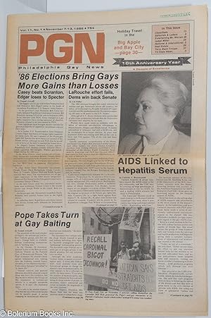 Bild des Verkufers fr PGN: Philadelphia Gay News; vol. 11, #1, Nov. 7-13, 1986: '86 Elections Bring Gays More Gains Than Losses zum Verkauf von Bolerium Books Inc.