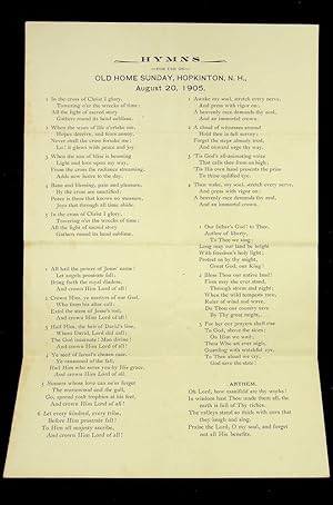 [ephemera] HYMNS for use on Old Home Sunday, Hopkinton, N.H., August 20, 1905