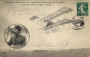 Seller image for Ansichtskarte / Postkarte L'Aviation Militaire aux Grandes Manoeuvres de Picardie, Le Lieutenant Remy, Biplan Farman for sale by akpool GmbH