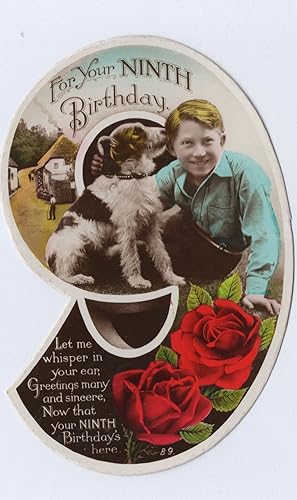 Dog Whispering Happy 9th Birthday Old Shaped RPC Postcard