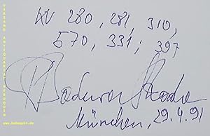 Bild des Verkufers fr eigenhndig signierte und datierte Autogrammkarte. KV 280, 281, 310, 570, 331, 397. zum Verkauf von Antiquariat Bebuquin (Alexander Zimmeck)