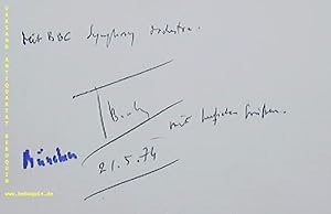 Seller image for eigenhndig signierte und datierte Autogrammkarte: Mit BBC Symphony Orchestra. Mit herzlichen Gren. for sale by Antiquariat Bebuquin (Alexander Zimmeck)