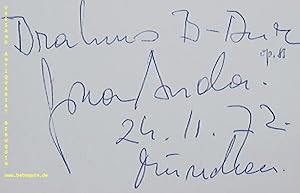 Bild des Verkufers fr eigenhndig signierte und datierte Autogrammkarte. "Brahms B-Dur." zum Verkauf von Antiquariat Bebuquin (Alexander Zimmeck)