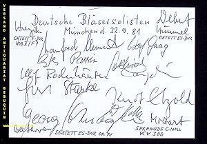 Seller image for eigenhndig von allen signierte und datierte Autogrammkarte. for sale by Antiquariat Bebuquin (Alexander Zimmeck)