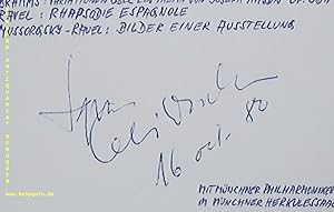Bild des Verkufers fr eigenhndig signierte und datierte Autogrammkarte. Brahms / Ravel / Mussorgsky. zum Verkauf von Antiquariat Bebuquin (Alexander Zimmeck)