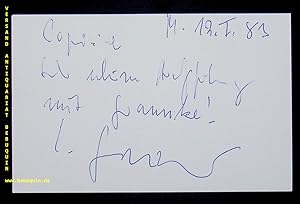 Immagine del venditore per eigenhndig signierte und datierte Autogrammkarte: Sehr schne Auffhrung mit Graunke. venduto da Antiquariat Bebuquin (Alexander Zimmeck)