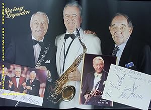 Bild des Verkufers fr eigenhndig von allen signierter Portraitflyer sowie Programmheft von Max Greger signiert + 2 eigenhndig einzeln signierte und datierte Autogrammkarten. In Original Programmheft mit der SWR Big Band. zum Verkauf von Antiquariat Bebuquin (Alexander Zimmeck)