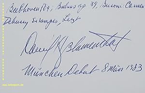 Imagen del vendedor de eigenhndig signierte und datierte Autogrammkarte zum Mnchen Debut. a la venta por Antiquariat Bebuquin (Alexander Zimmeck)