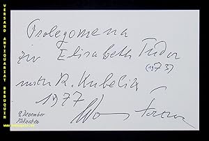 Seller image for eigenhndig signierte und datierte Autogramkarte: Prolegomena zur Elisabeth Tudor (1973) unter R. Kubelik. for sale by Antiquariat Bebuquin (Alexander Zimmeck)