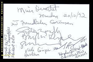 Bild des Verkufers fr Eigenhndig von allen signierte Autogrammkarte. zum Verkauf von Antiquariat Bebuquin (Alexander Zimmeck)