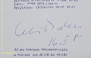 Bild des Verkufers fr eigenhndig signierte und datierte Autogrammkarte. Beethoven / Ravel / Prokofjew. zum Verkauf von Antiquariat Bebuquin (Alexander Zimmeck)