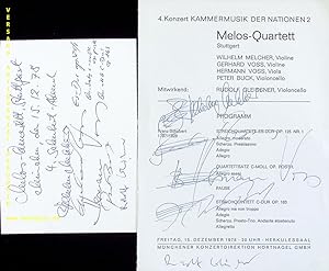 Bild des Verkufers fr eigenhndig von allen signierte und datierte Autogrammkarte sowie ebensolche Programsmseite. zum Verkauf von Antiquariat Bebuquin (Alexander Zimmeck)