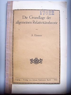 Bild des Verkufers fr Die Grundlage der allgemeinen Relativittstheorie. zum Verkauf von Zentralantiquariat Leipzig GmbH