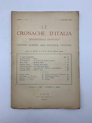 Le Cronache d'Italia, anno I, n. 1, 20 giugno 1922