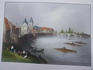 Donauseite v. Südwest. "Walls and Bridge of Ulm". Kolorierter Stahlstich v. J. C. Armytage nach W...