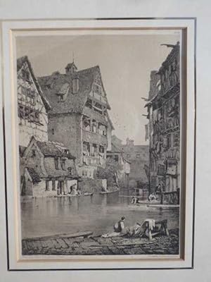 Fischerviertel. Gerberhäuser. Getönte Lithographie von Samuel Prout (1783-1852).