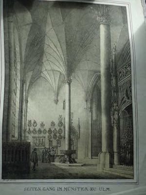 "Seiten Gang im Münster zu Ulm". Inkunabel d. Lithogr. von Domenico Quaglio (1786-1837) aus "Samm...